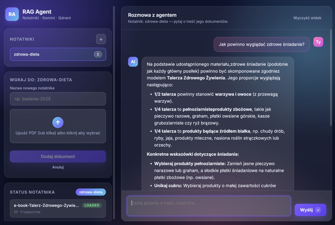 RAG Agent - notatniki z PDF-ów i chat RAG